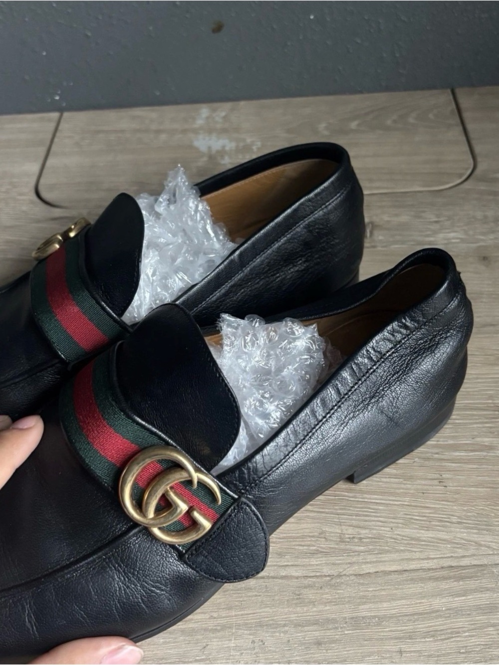 GUCCI Mens Donnie Web Double GG Loafers Heels Black Leather Sz 8.5 - Picture 16 of 16
